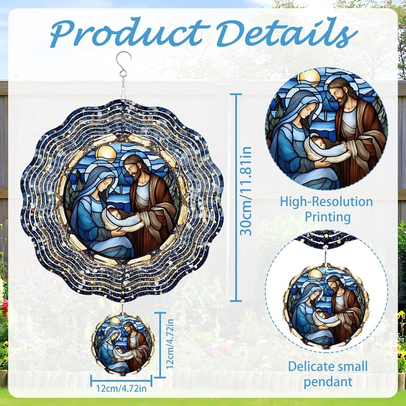 Romart Nativity Wind Spinners Outdoor, Christian Gifts Garden Hanging Wind Spinner, Christmas Religious 3D Stainless Steel Outdoor Decor for Patio Yard Lawn - Image 2